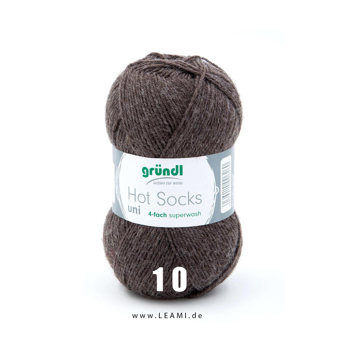 Gründl Hot Socks uni (50g/210m) 4-fach superwash 10 braun