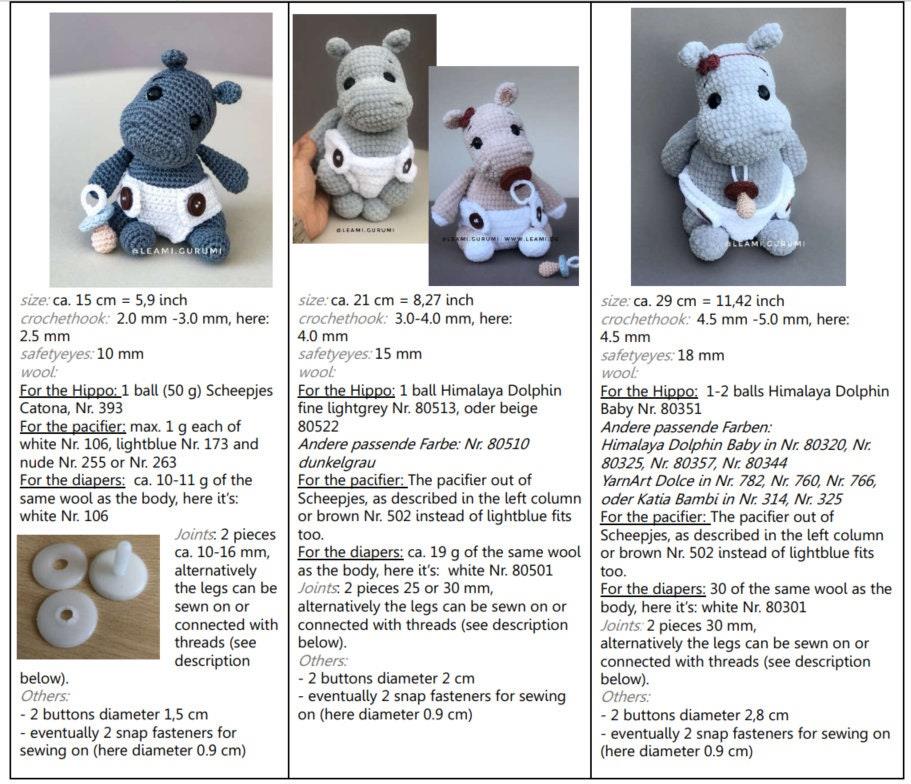 PDF + 3 videos Crochet Pattern ENGLISH Hippo Hena by leami