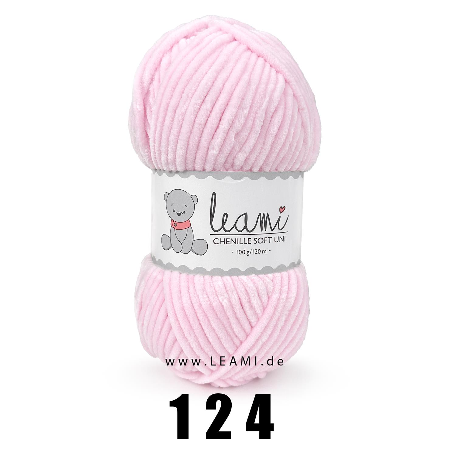 LEAMI Chenille Soft UNI (100g/120m) - Zertifiziert 124 helles rosa